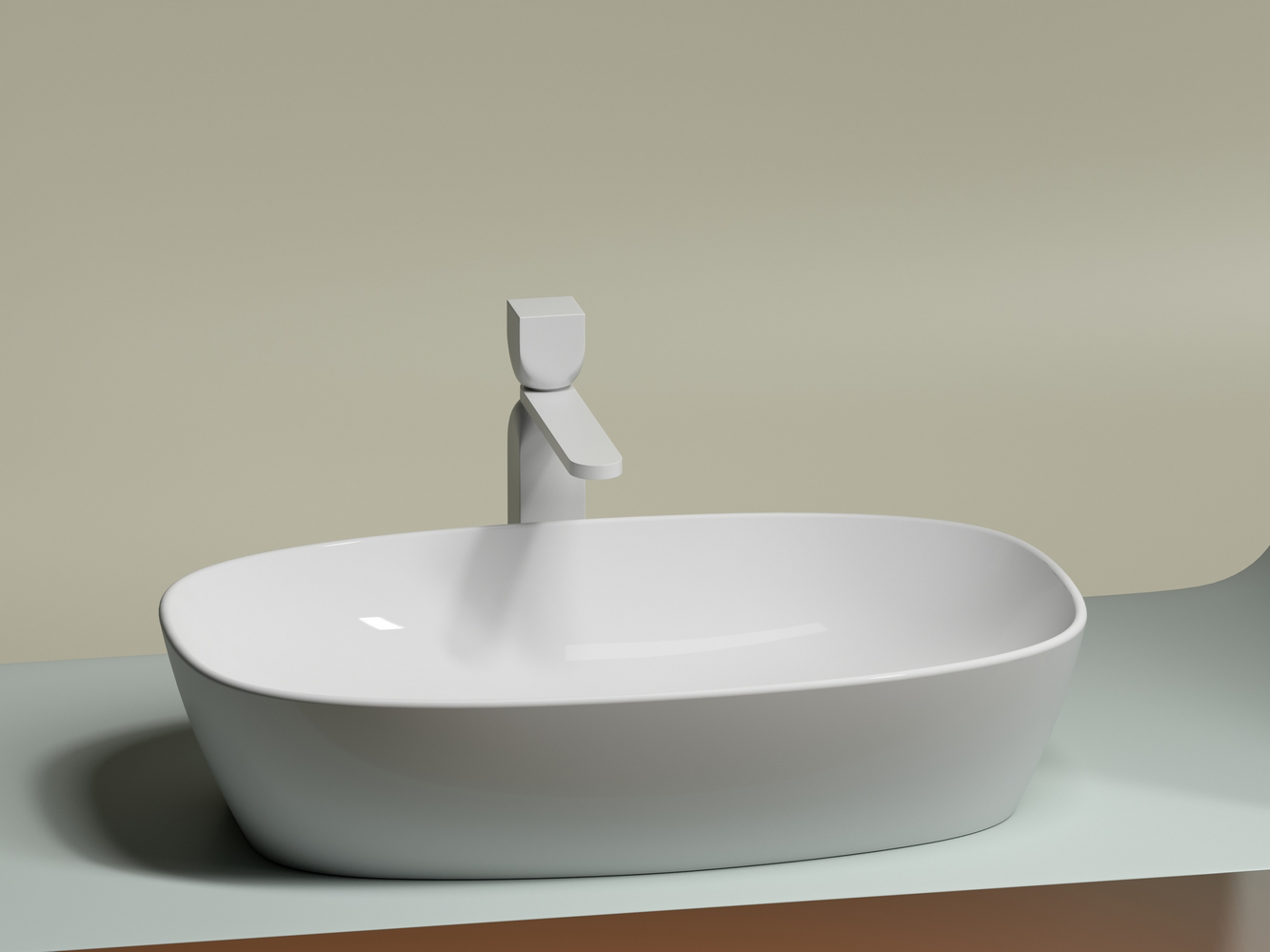 Фото Раковина Ceramicanova Element CN6049 накладная 61 × 38,5 × 14 см, белый глянцевый