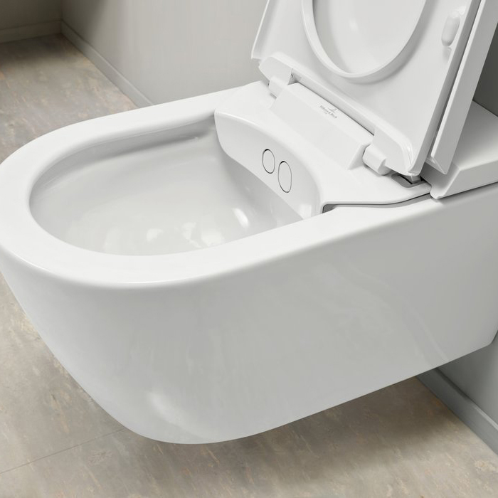 Фото Унитаз-биде подвесной Villeroy & Boch Viclean V0E200R1, с сиденьем, белый глянцевый