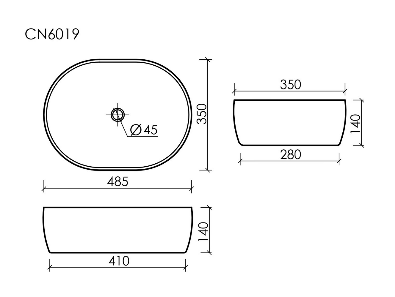 Фото Раковина Ceramicanova Element CN6019 накладная 48 × 35 × 14 см, белый глянцевый