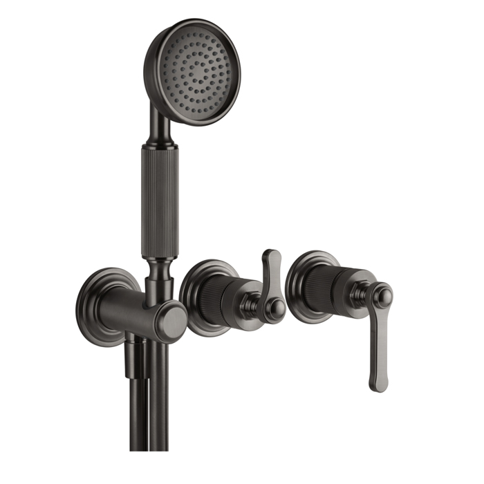 Фото Смеситель Gessi Venti20 65036#707 для душа с переключателем на 2 потока, черный хром браш pvd