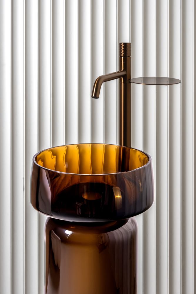 Фото Раковина с пьедесталом Boheme Glow 810-G-C + 810-BASE-G-C напольная круглая 40 см, Coffee (прозрачный кофейный)