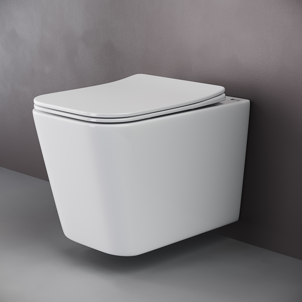 Фото Унитаз Ceramicanova Cubic CN1806 безободковый с сиденьем подвесной, белый глянцевый
