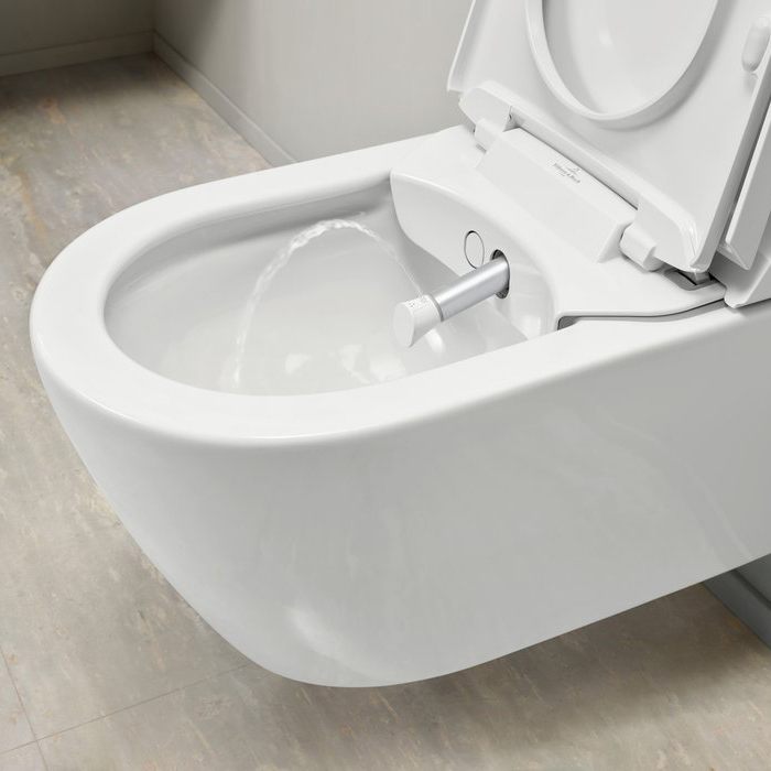 Фото Унитаз-биде подвесной Villeroy & Boch Viclean V0E200R1, с сиденьем, белый глянцевый