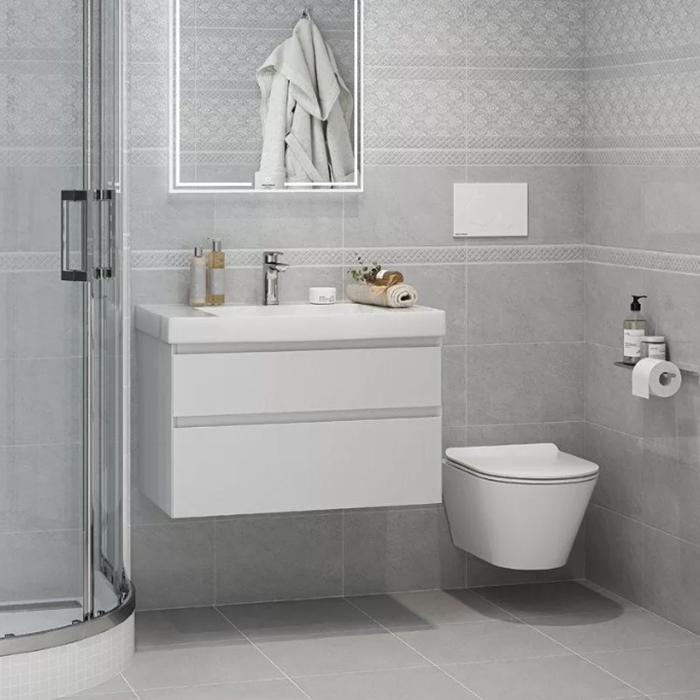 Фото Унитаз подвесной укороченный Kerama Marazzi Cubo CU.wc.02, безободковый, с сиденьем с микролифтом, белый глянцевый