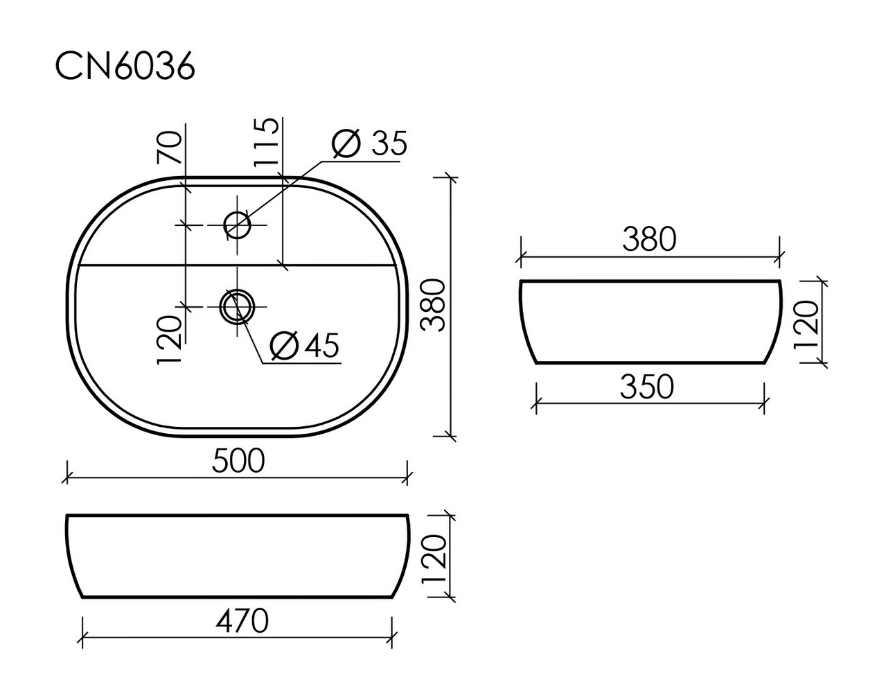 Фото Раковина Ceramicanova Element CN6036 накладная 50 × 38 × 12 см, белый глянцевый
