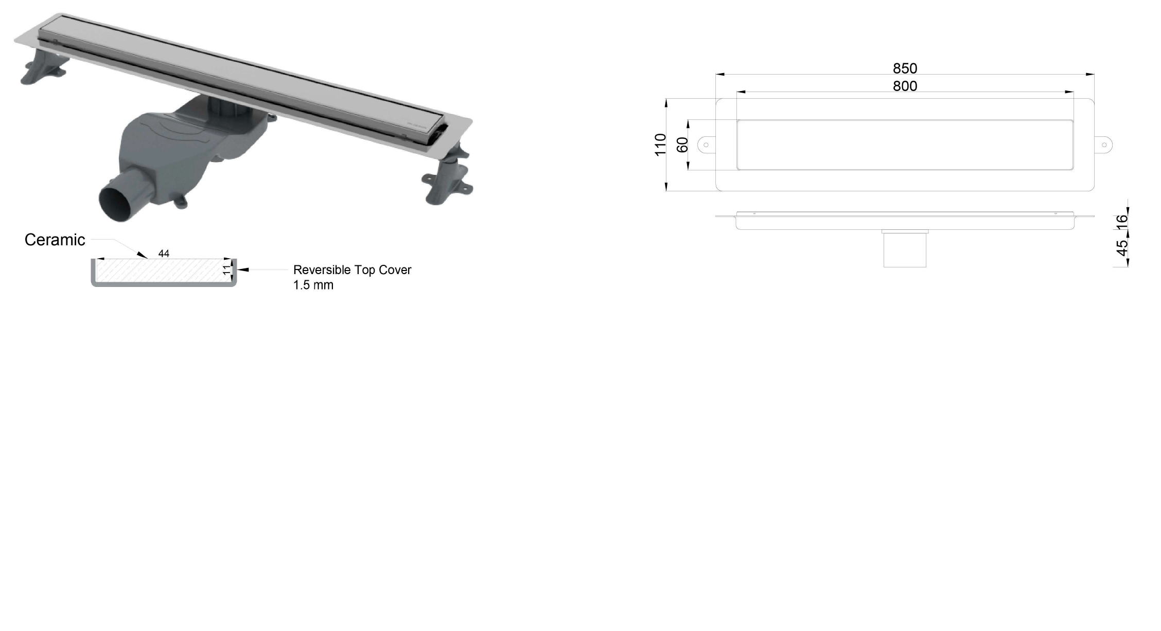 Фото Душевой лоток Boheme Premium Linear 982-80-B, 80 см, с сифоном, черный матовый