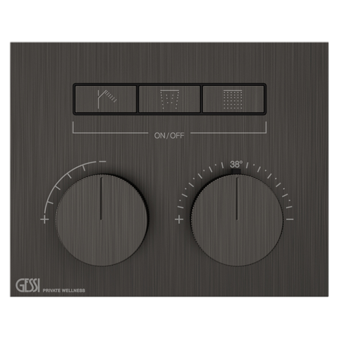 Фото Смеситель Gessi Hi-Fi 63006#707 для душа термостат с переключателем на 3 потока, черный хром браш pvd