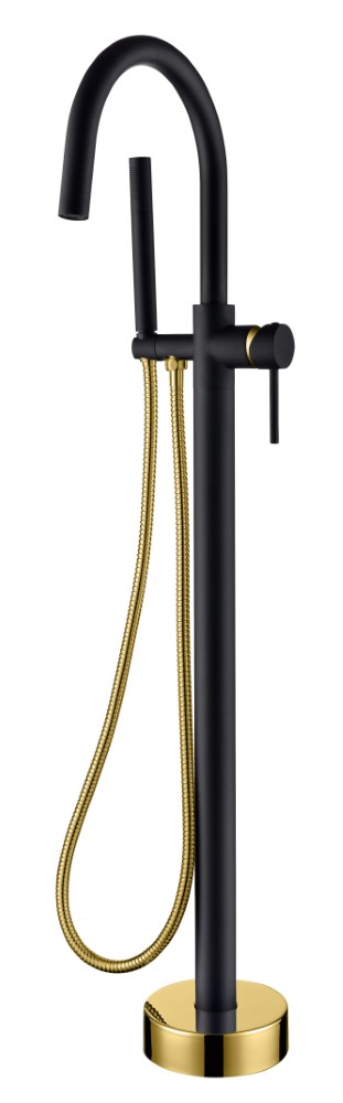 Фото Смеситель для ванны Boheme Uno 469-BG напольный черный матовый/золото глянец