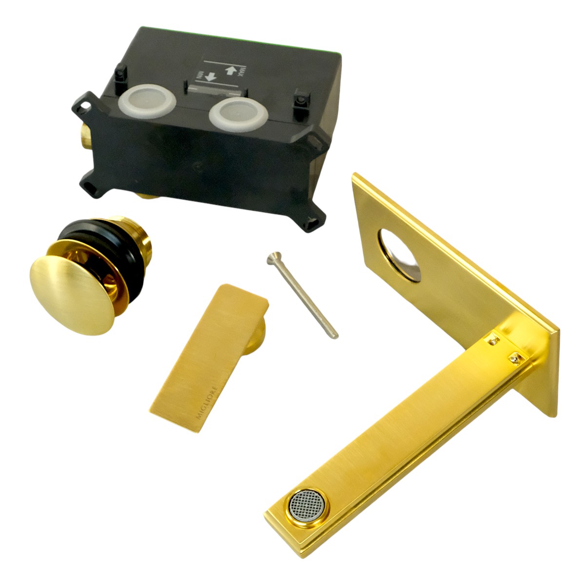 Фото Смеситель для раковины Migliore Atelier 33124 настенный, золото брашированное, излив 18 см