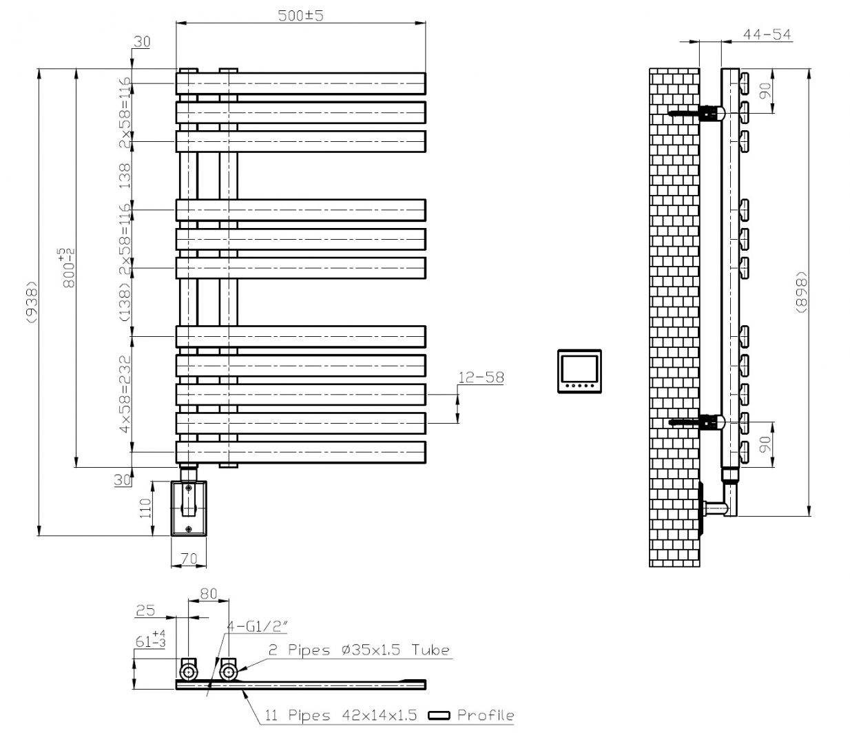 Фото Полотенцесушитель Boheme Venturo 721-CR электрический, хром глянец h94x50 см