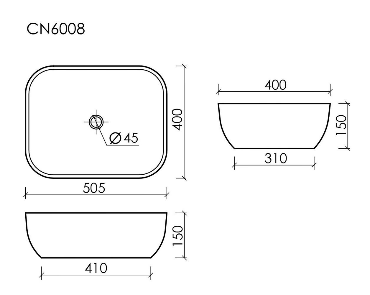 Фото Раковина Ceramicanova Element CN6008 накладная 50,5 × 40 × 15 см, белый глянцевый