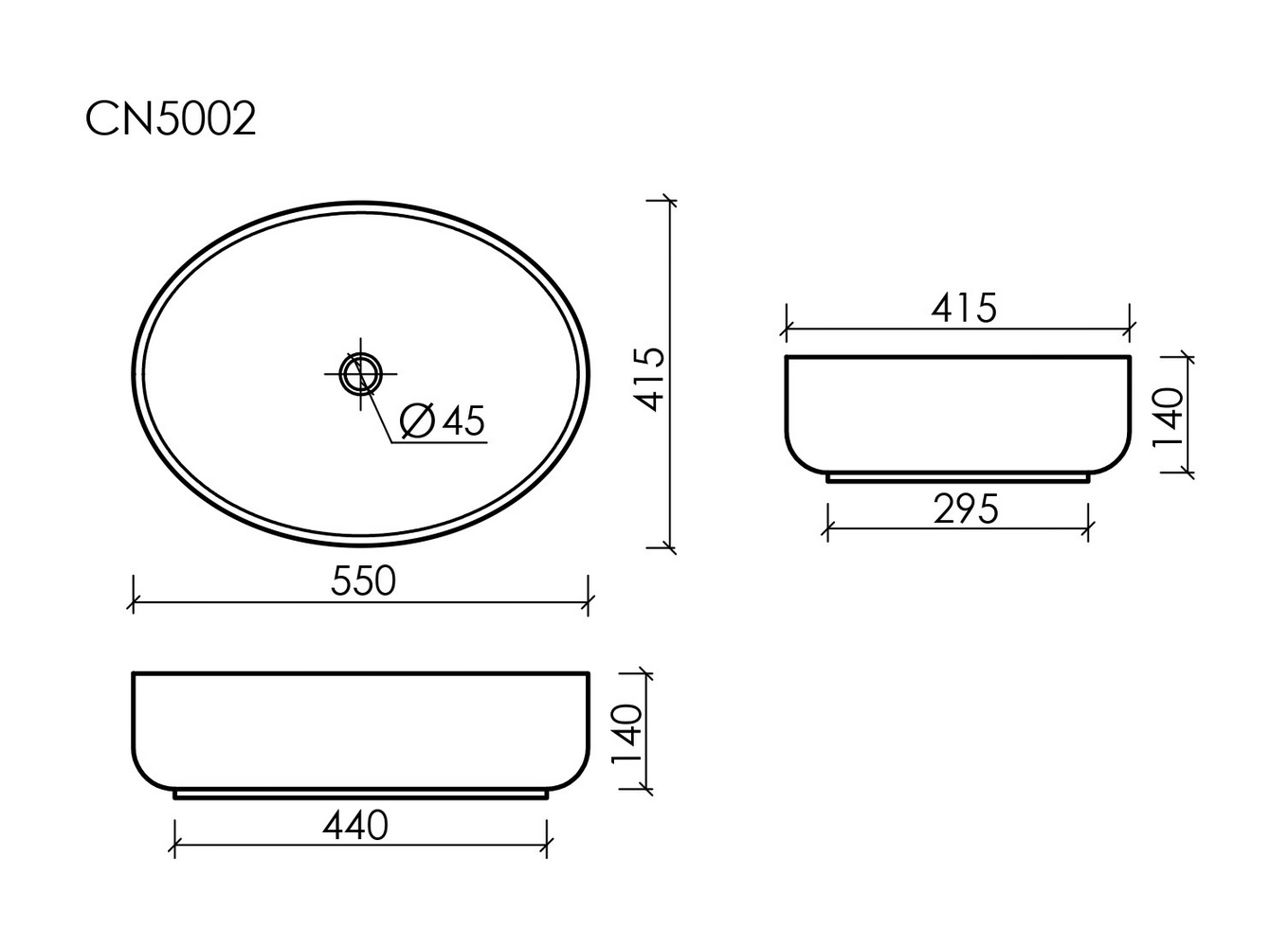 Фото Раковина Ceramicanova Element CN5002 накладная 55 × 40 × 14 см, белый глянцевый