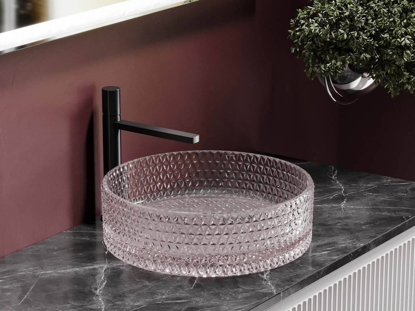 Фото Раковина Ceramicanova Cristal CN6061 накладная 36 × 36 × 11,2 см, розовый глянцевый
