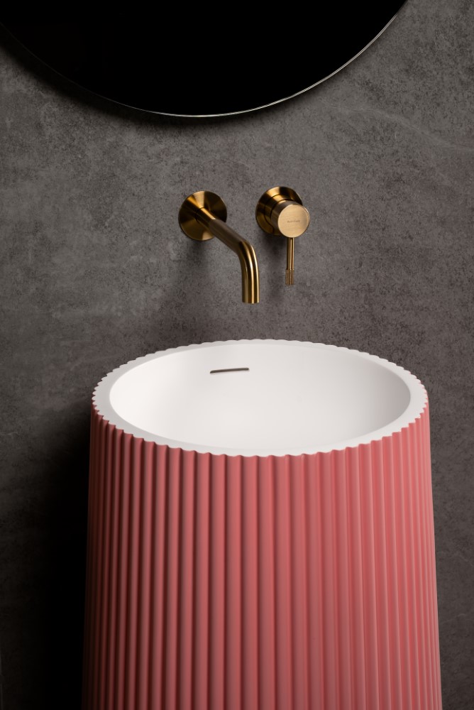 Фото Раковина Boheme Torre 801-Torre-LP напольная круглая рифленая 48×48×85 см, Light Pink (белый / светло-розовый)