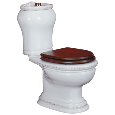 Фото Унитаз-компакт Migliore Milady 31740 бачок с кнопкой бронза, декор D3 Vintage, выпуск в пол