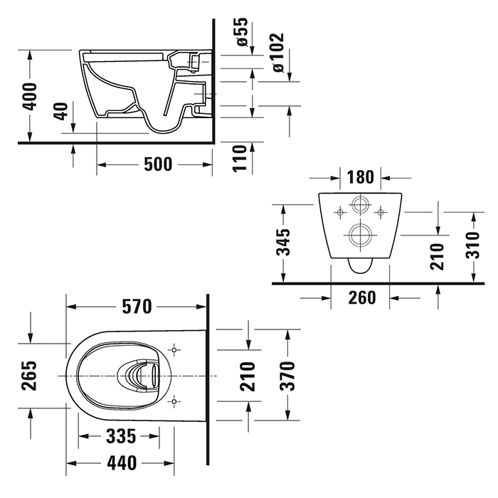 Фото Унитаз подвесной Duravit Me by Starck 2579092000, безободковый, без сиденья, белый глянцевый