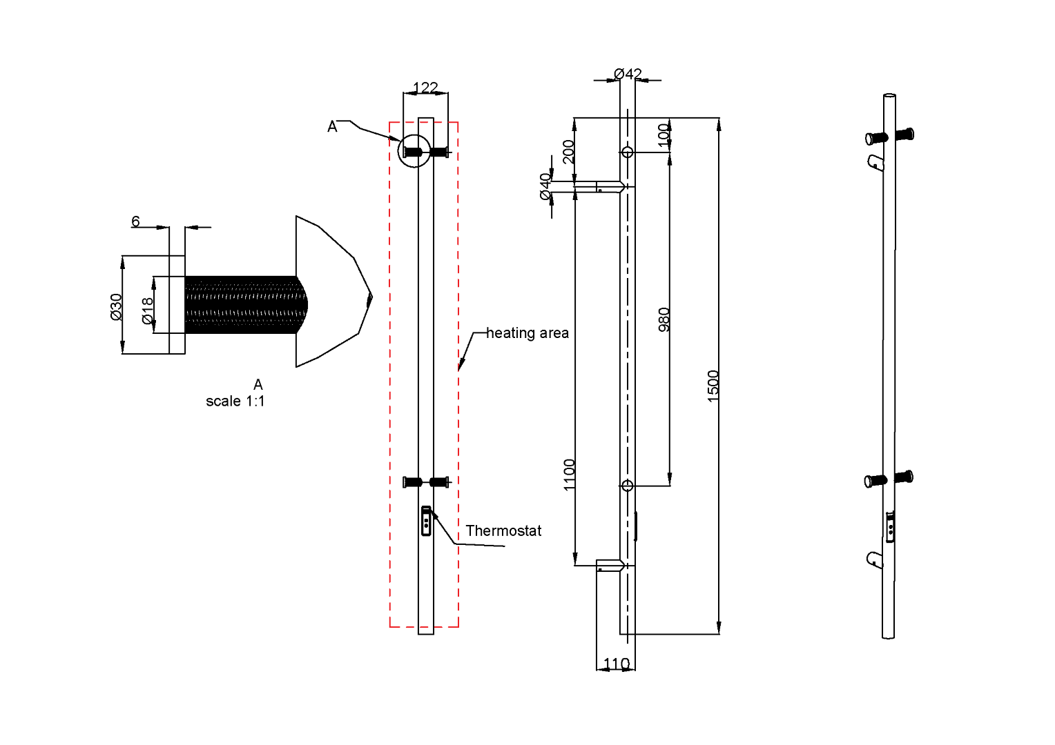 Фото Полотенцесушитель Boheme Uno 726-GM электрический, gun metal, графит матовый  h150х12 см