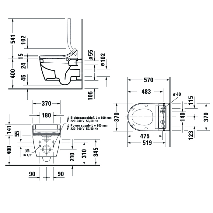 Фото Унитаз подвесной Duravit Me by Starck 2528590000, без сиденья, белый глянцевый