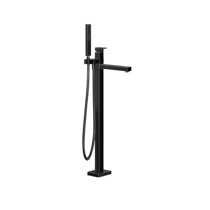 Фото Смеситель Gessi Rettangolo 24961#706 напольный для ванны с душем, черный хром глянец pvd