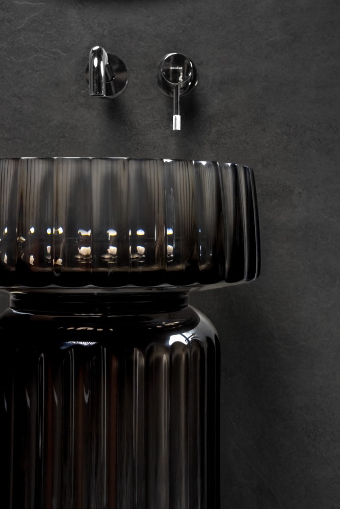 Фото Пьедестал для раковины Boheme Glow 810-BASE-RIB-G-GR напольный круглый рифленый 68 см, Grey (прозрачный серый)