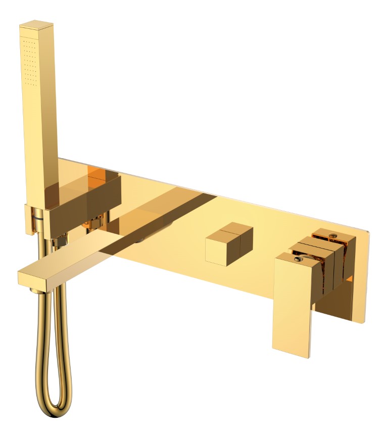 Фото Смеситель для ванны Boheme Qubic 474-2-G золото