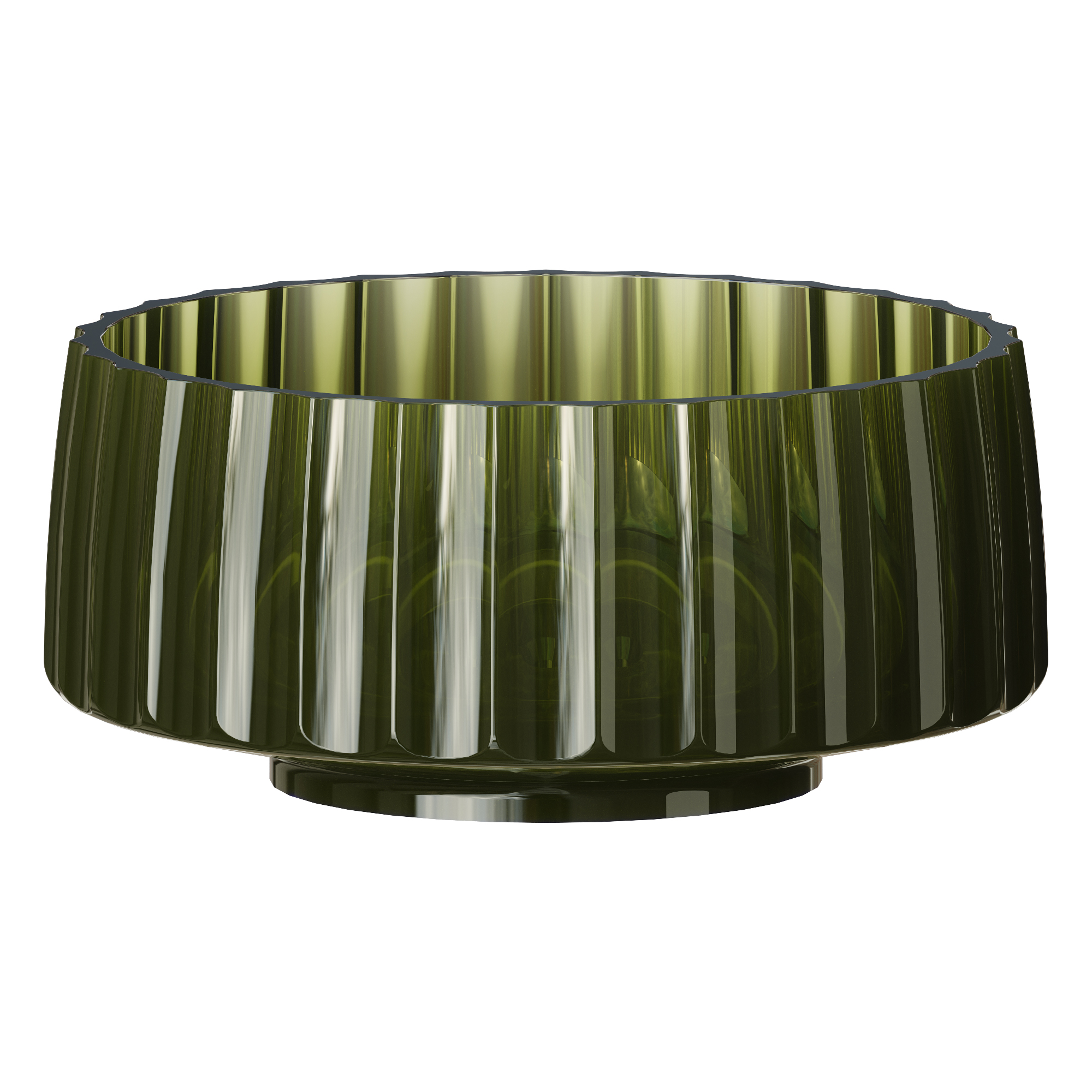 Фото Раковина Boheme Glow 810-RIB-G-OL накладная круглая рифленая 40 см, Olive (прозрачный изумрудный)