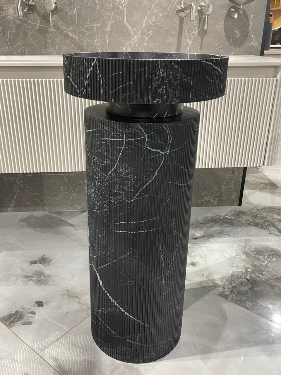 Фото Раковина Boheme Sole 801-R-NM накладная круглая рифленая 40 см, Nero Marquina (черный с мраморным рисунком)