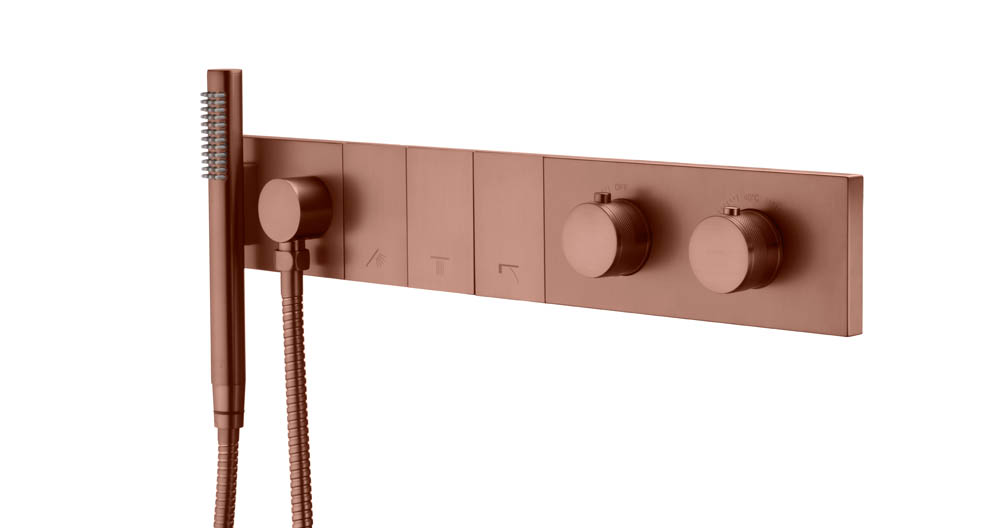 Фото Смеситель для душа Boheme Zodiac 133-SYS-BRB с термостатом на 3 выхода brushed bronze, янтарная бронза матовая