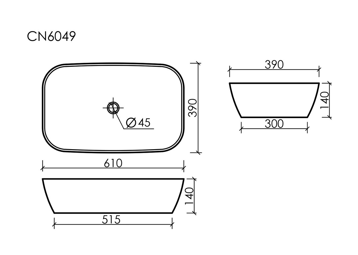 Фото Раковина Ceramicanova Element CN6049 накладная 61 × 38,5 × 14 см, белый глянцевый