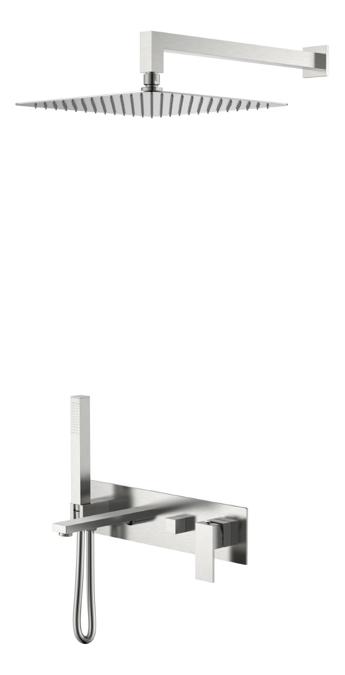 Фото Душевая система Boheme Qubic 474-NB с изливом никель браш