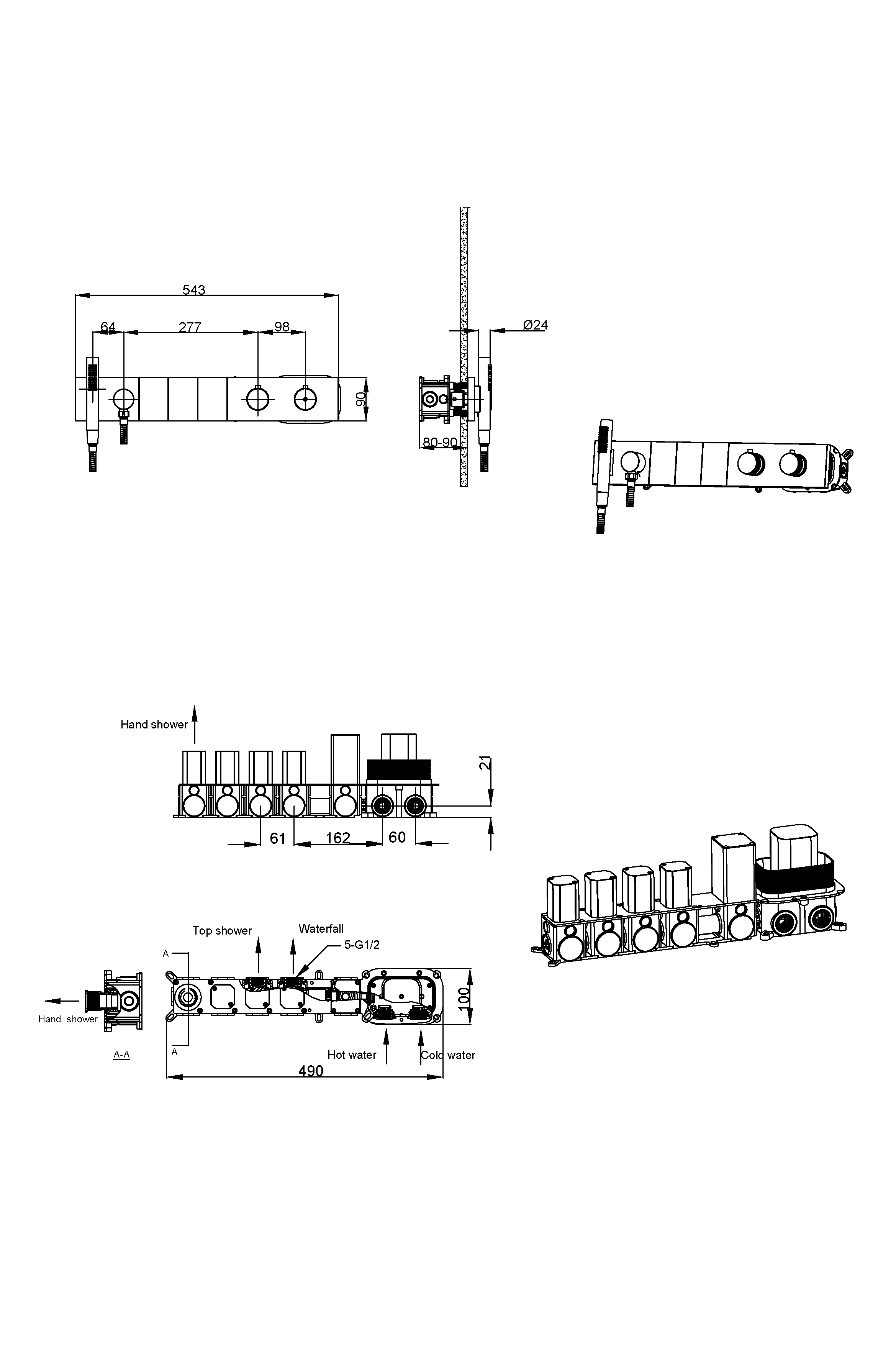 Фото Смеситель для душа Boheme Zodiac 133-SYS-B с термостатом на 3 выхода черный матовый