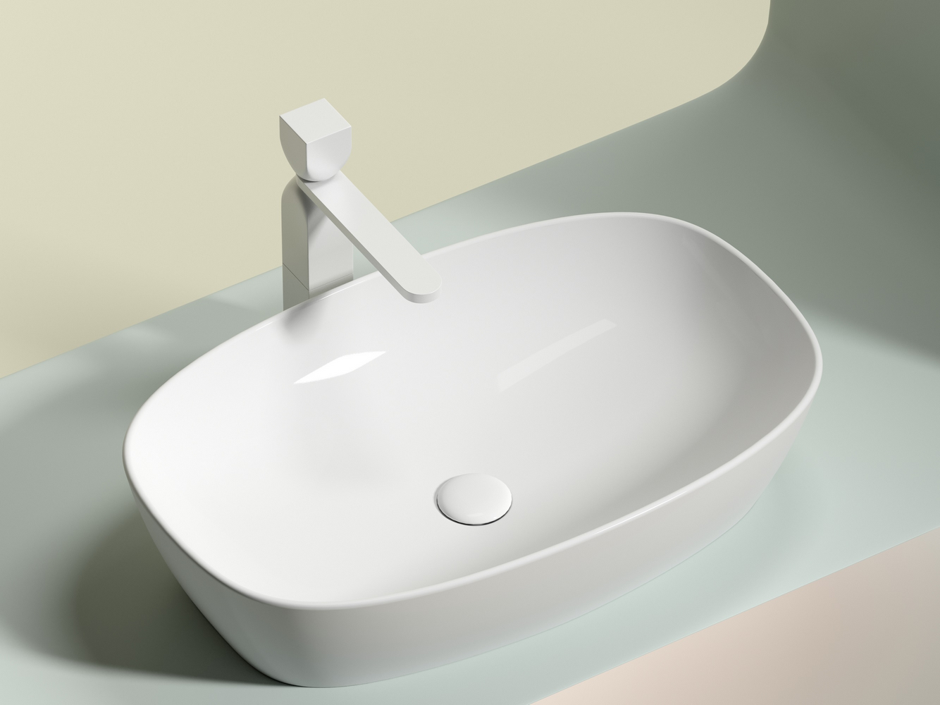 Фото Раковина Ceramicanova Element CN6049 накладная 61 × 38,5 × 14 см, белый глянцевый
