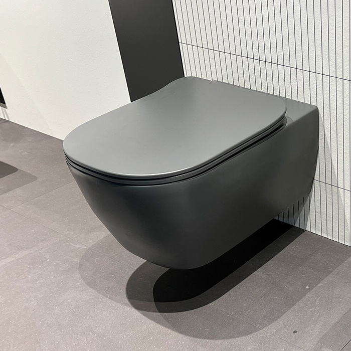 Фото Унитаз подвесной Antonio Lupi Sanitary KOMODO1C GRIGIO VESUVIO, безободковый, с сиденьем с микролифтом, серый матовый