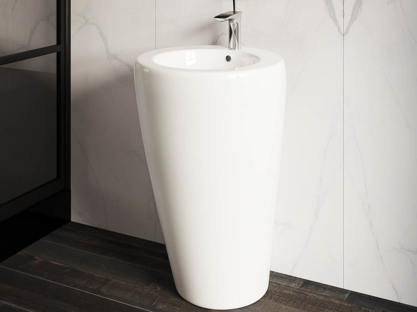 Фото Раковина Ceramicanova 850.0 CN1807 напольная 55 × 51,5 × 85 см, белый глянцевый
