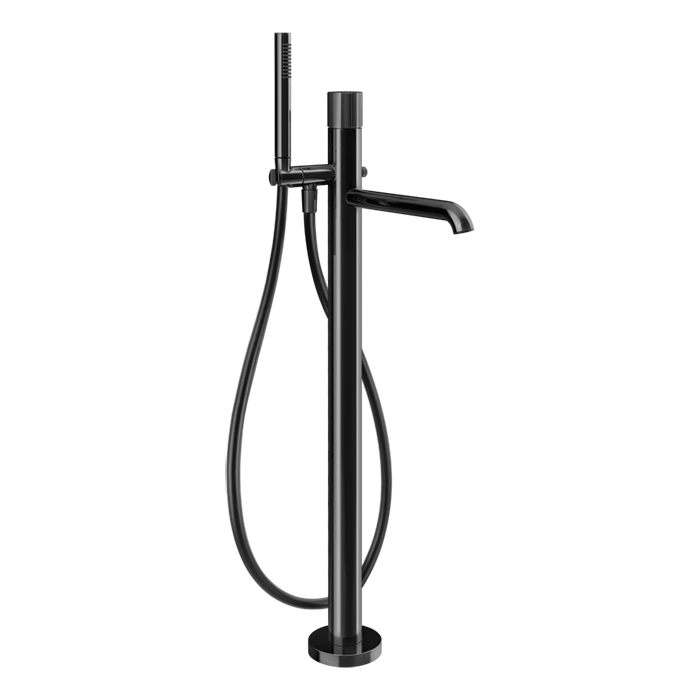 Фото Смеситель Gessi Habito 70528#706 напольный для ванны с душем, черный хром глянец pvd