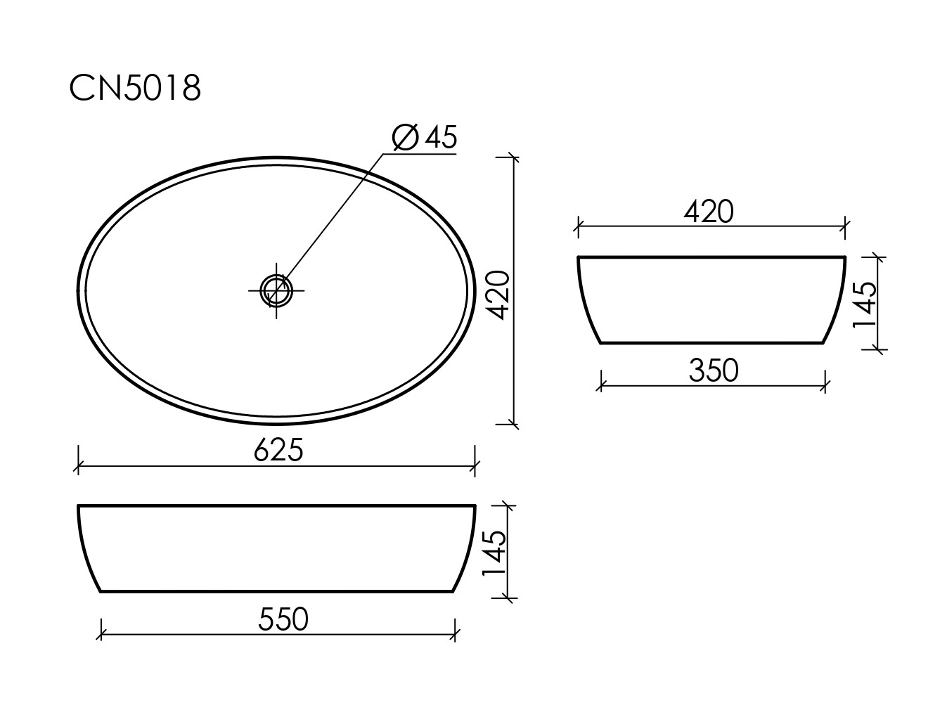 Фото Раковина Ceramicanova Element CN5018 накладная 62,5 × 42 × 14,5 см, белый глянцевый