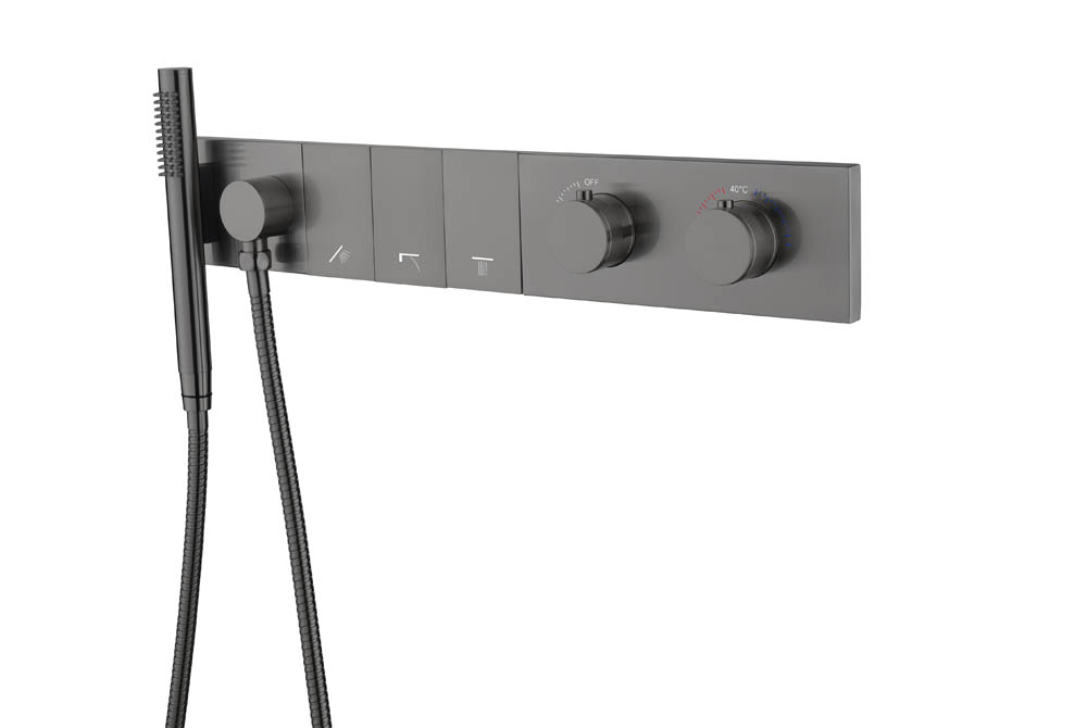 Фото Смеситель для душа Boheme Zodiac 133-SYS-GM с термостатом на 3 выхода gun metal, графит матовый