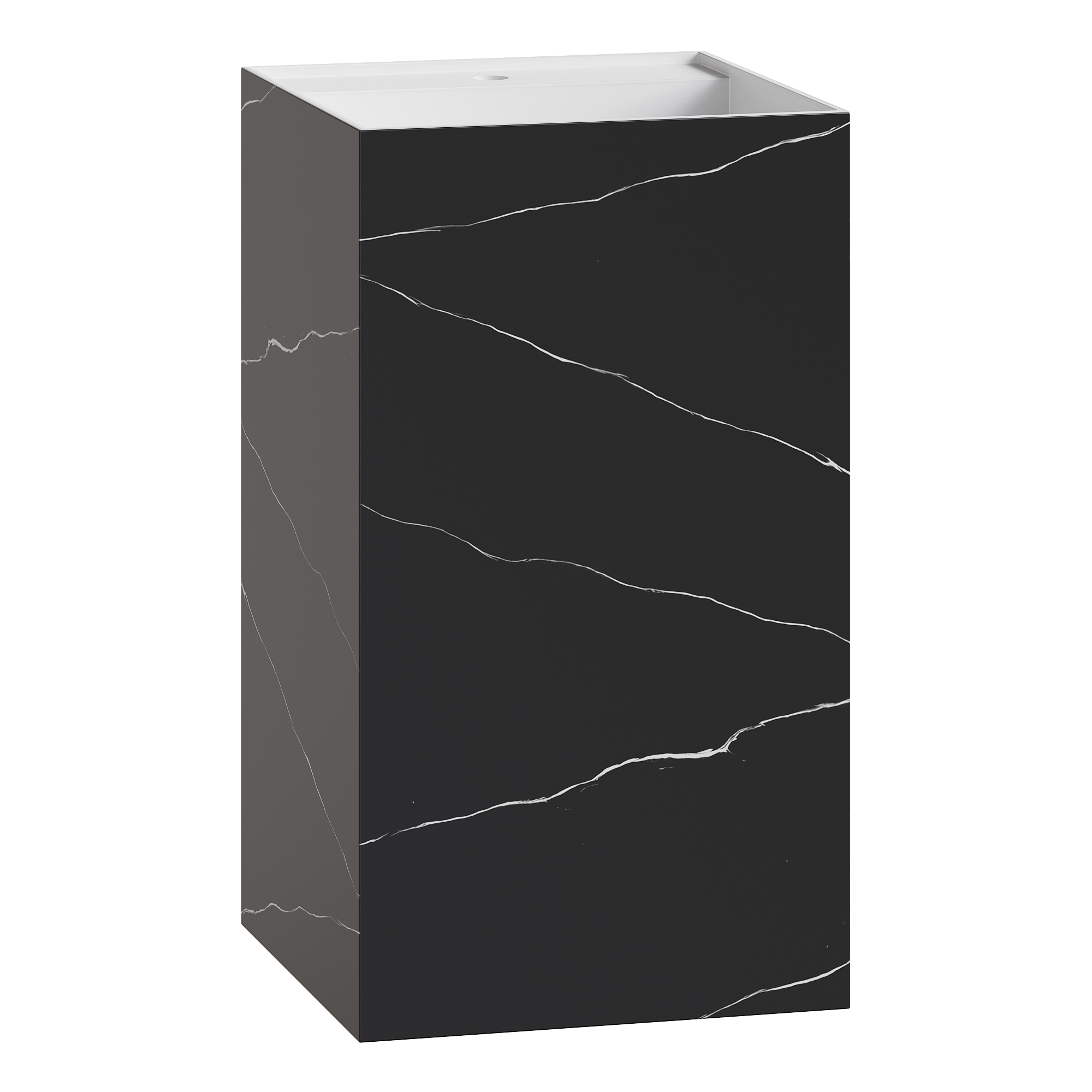 Фото Раковина Boheme Cube 802-NM напольная квадратная 48×48×85 см, Nero Marquina (белый / черный с мраморным рисунком)