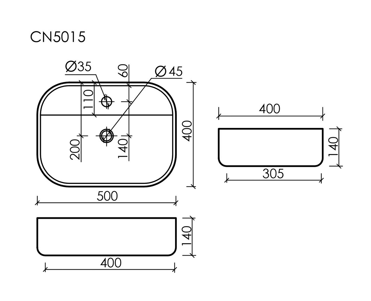 Фото Раковина Ceramicanova Element CN5015 накладная 50 × 40 × 14 см, белый глянцевый