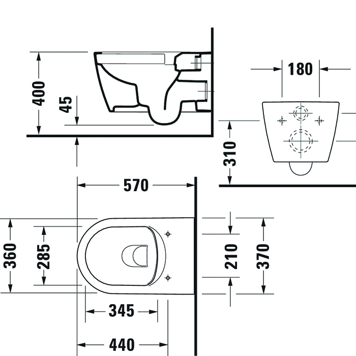 Фото Унитаз подвесной Duravit Me by Starck 2529090000, безободковый, без сиденья, белый глянцевый
