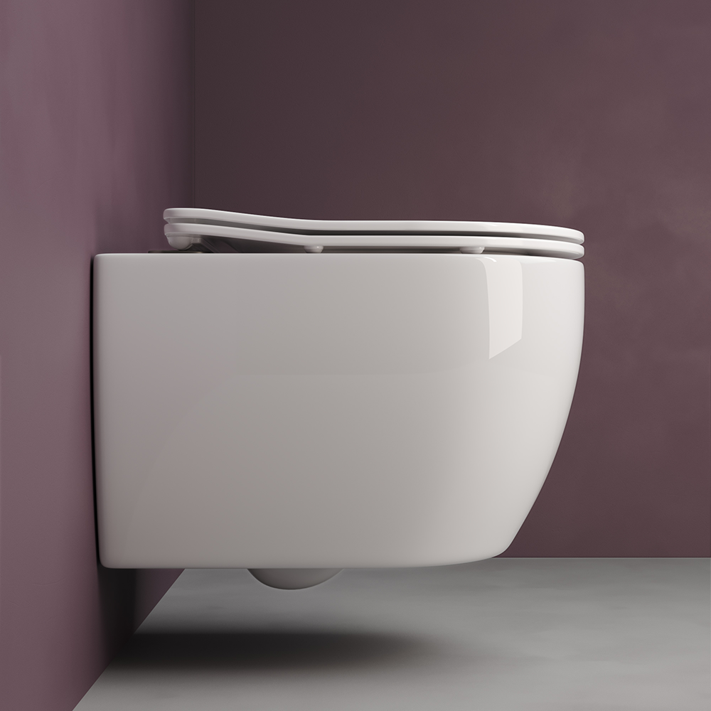 Фото Унитаз Ceramicanova Play CN3001 безободковый с сиденьем подвесной, белый глянцевый