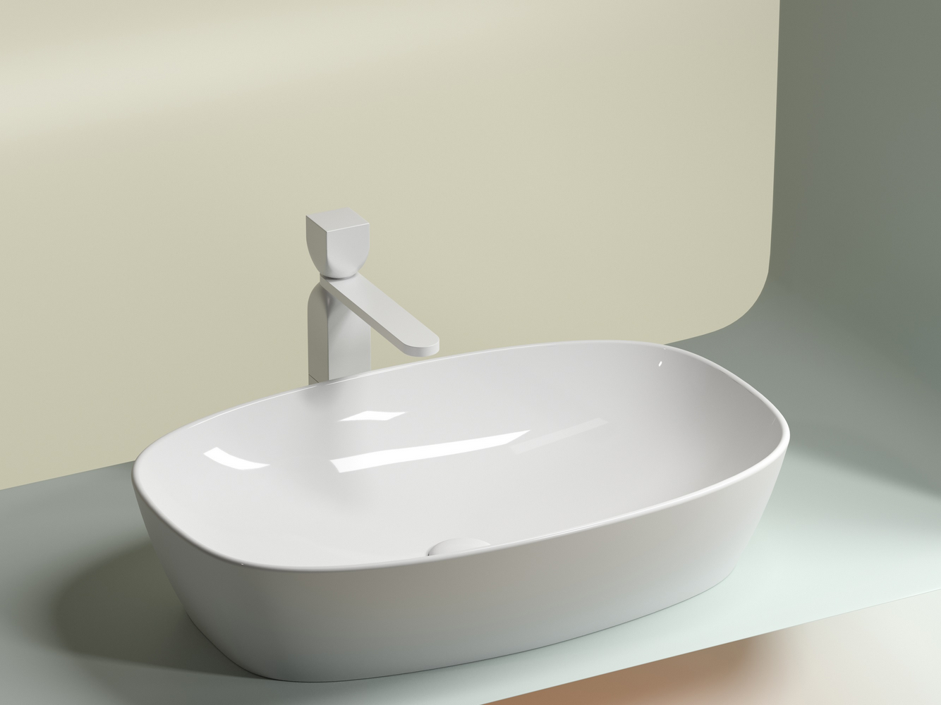 Фото Раковина Ceramicanova Element CN6049 накладная 61 × 38,5 × 14 см, белый глянцевый