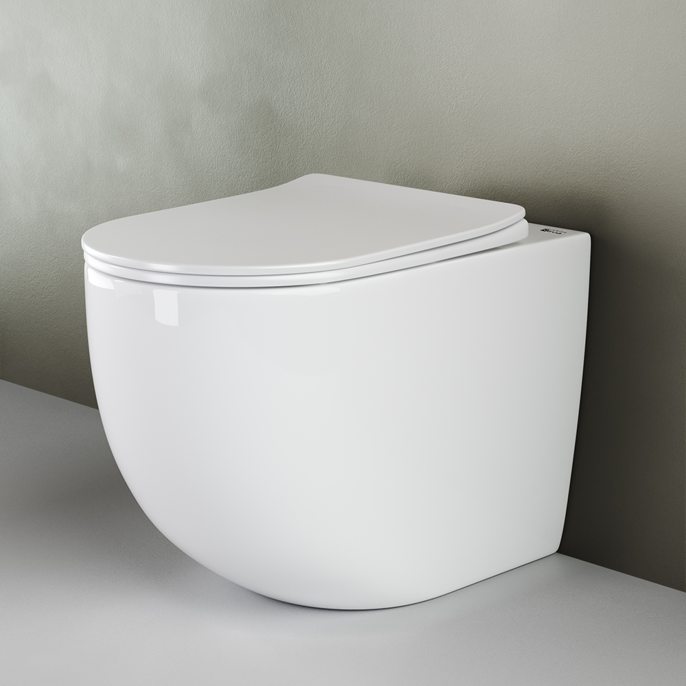Фото Унитаз Ceramicanova Mia CN1810 безободковый с сиденьем приставной, белый глянцевый