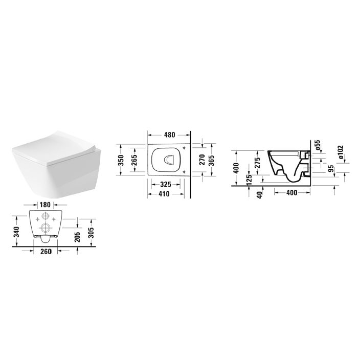 Фото Унитаз подвесной укороченный Duravit Viu 2573092000, безободковый, без сиденья, белый глянцевый