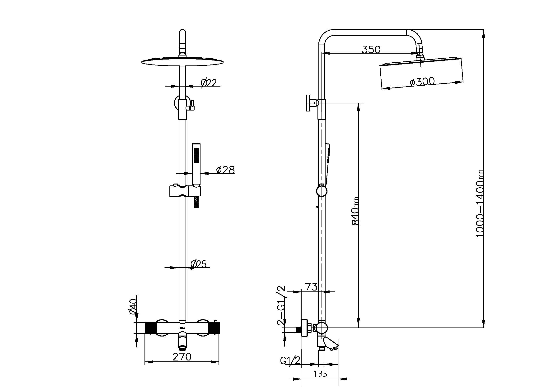 Фото Душевая стойка Boheme Uno 468-T-B термостат с изливом, черный матовый