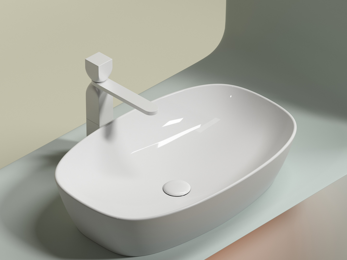 Фото Раковина Ceramicanova Element CN6049 накладная 61 × 38,5 × 14 см, белый глянцевый