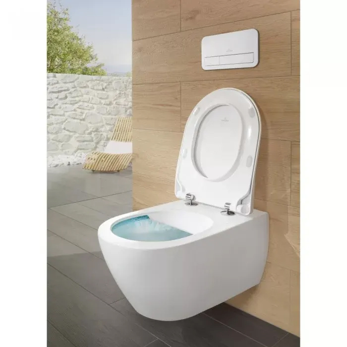 Фото Унитаз подвесной Villeroy & Boch Subway 2.0 5614R2R1, безободковый, с сиденьем с микролифтом, белый глянцевый