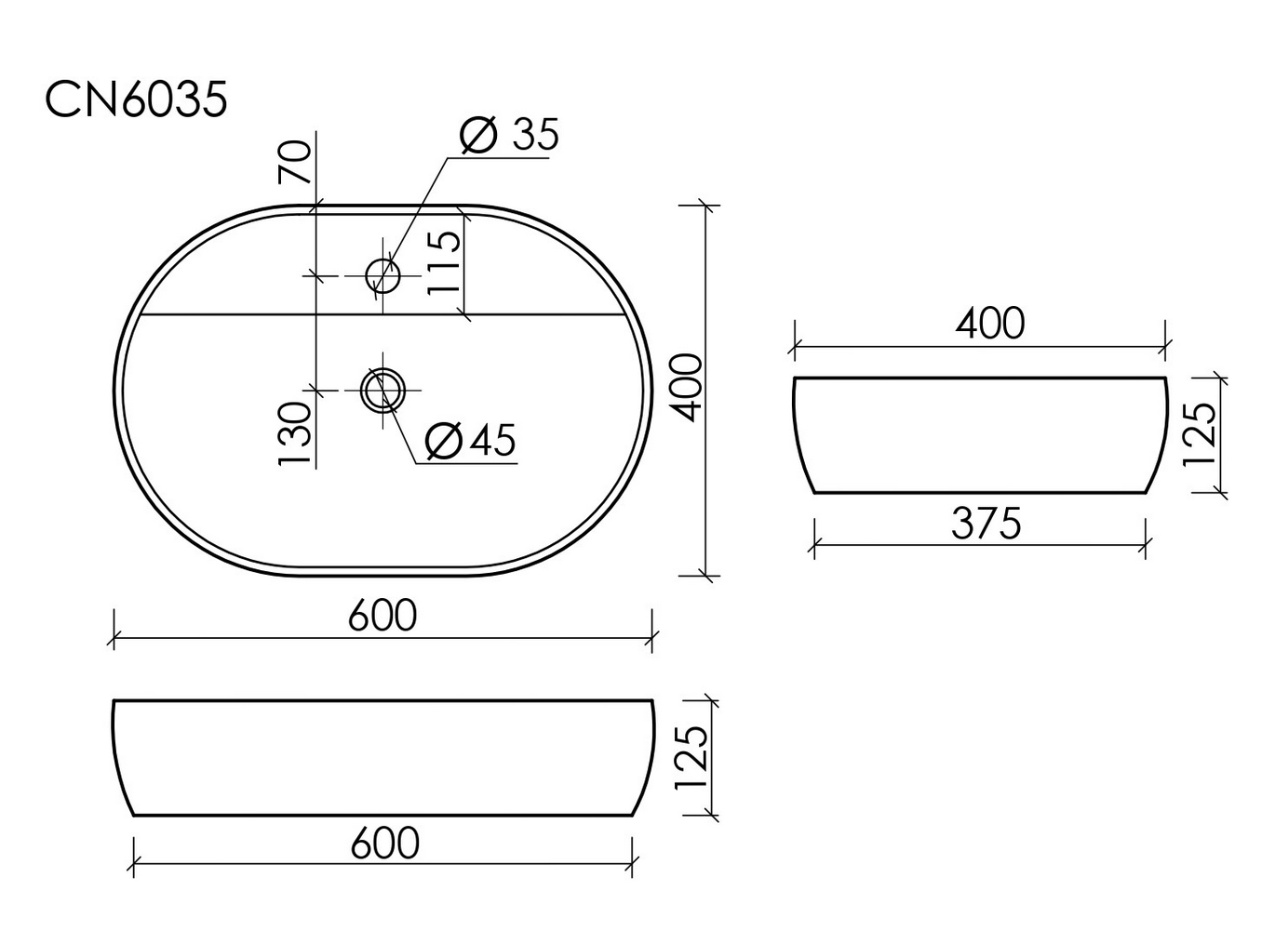 Фото Раковина Ceramicanova Element CN6035 накладная 60 × 40 × 12,5 см, белый глянцевый