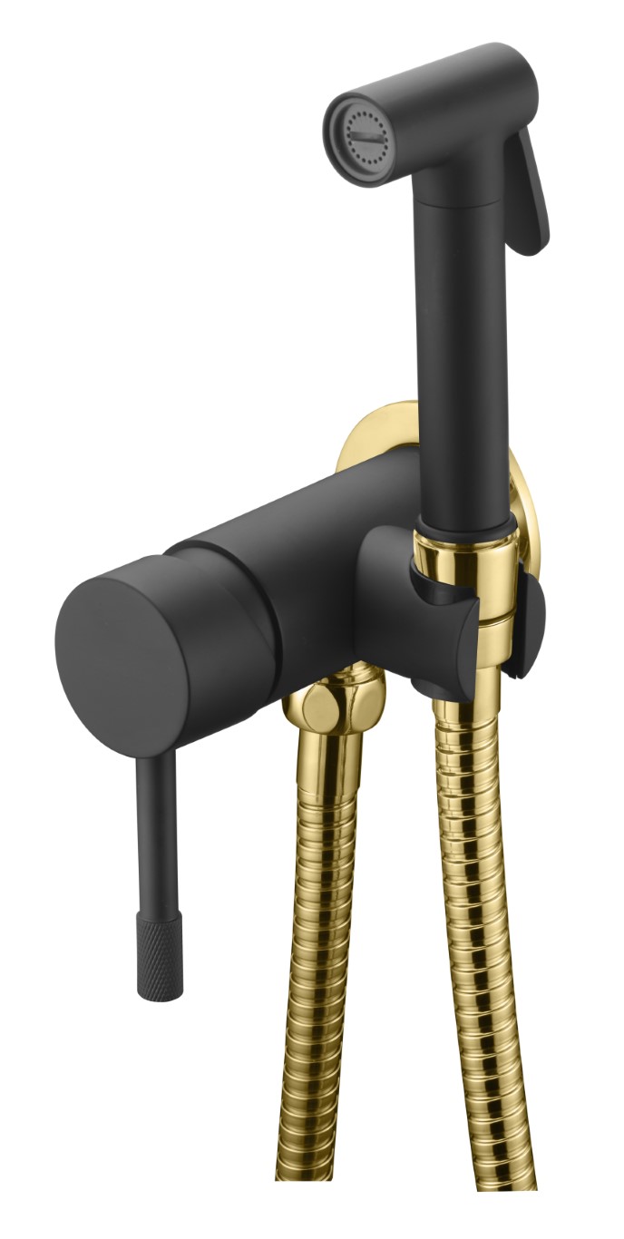 Фото Гигиенический душ Boheme Uno 467-BG со смесителем черный матовый/золото глянец