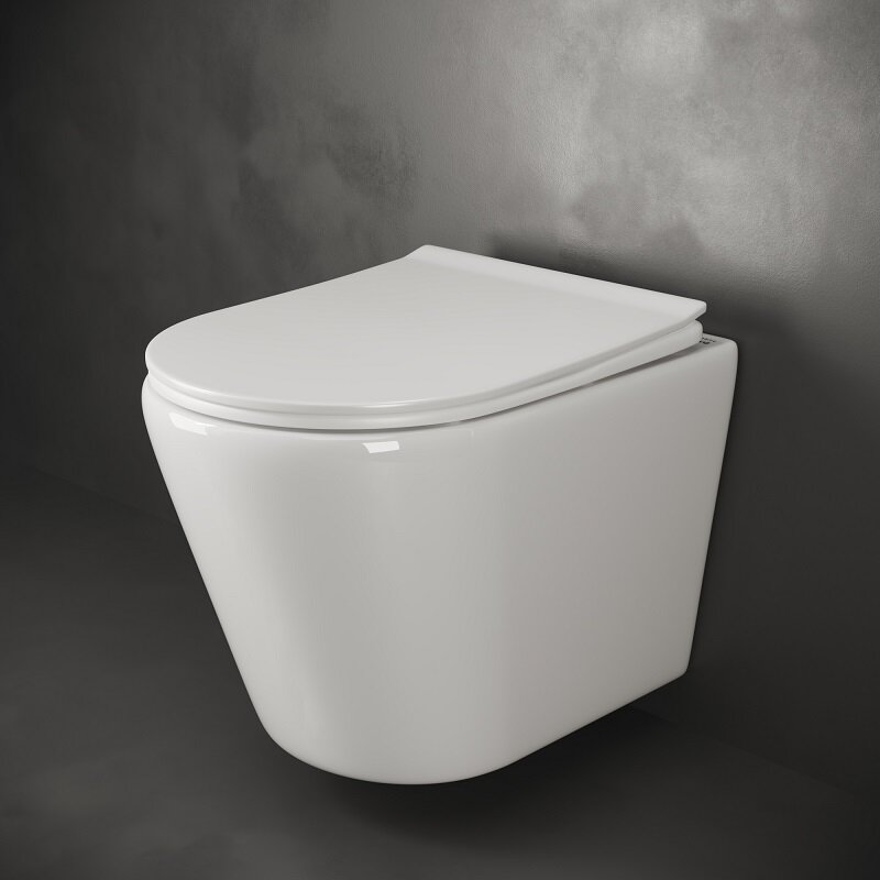 Фото Унитаз Ceramicanova Highlight CN1804 безободковый с сиденьем подвесной, белый глянцевый